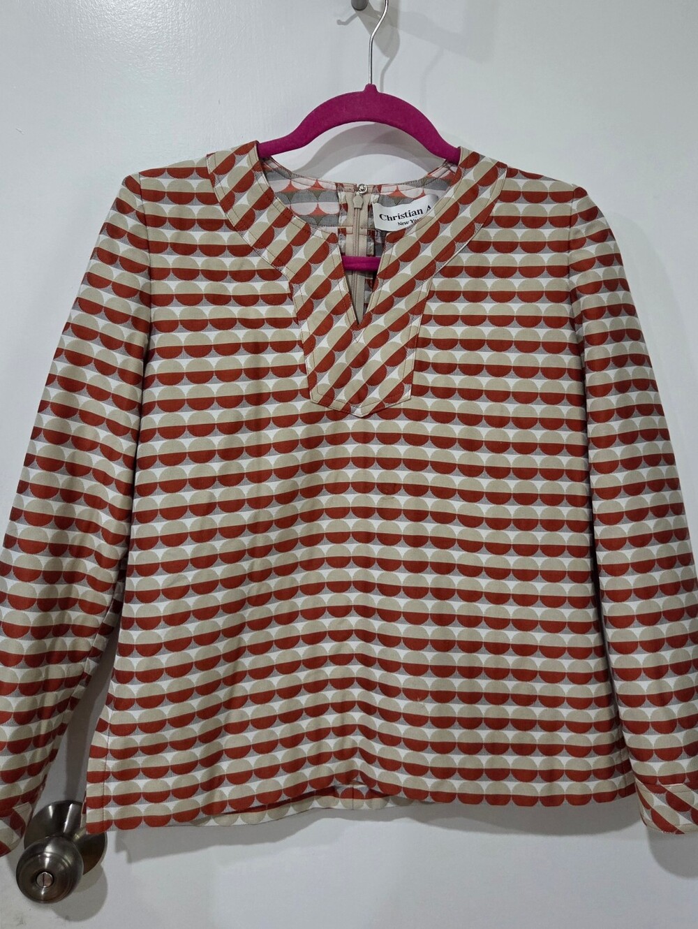 Vintage Christian A New York Geometric Art Deco Split V-Neck Blouse Sm